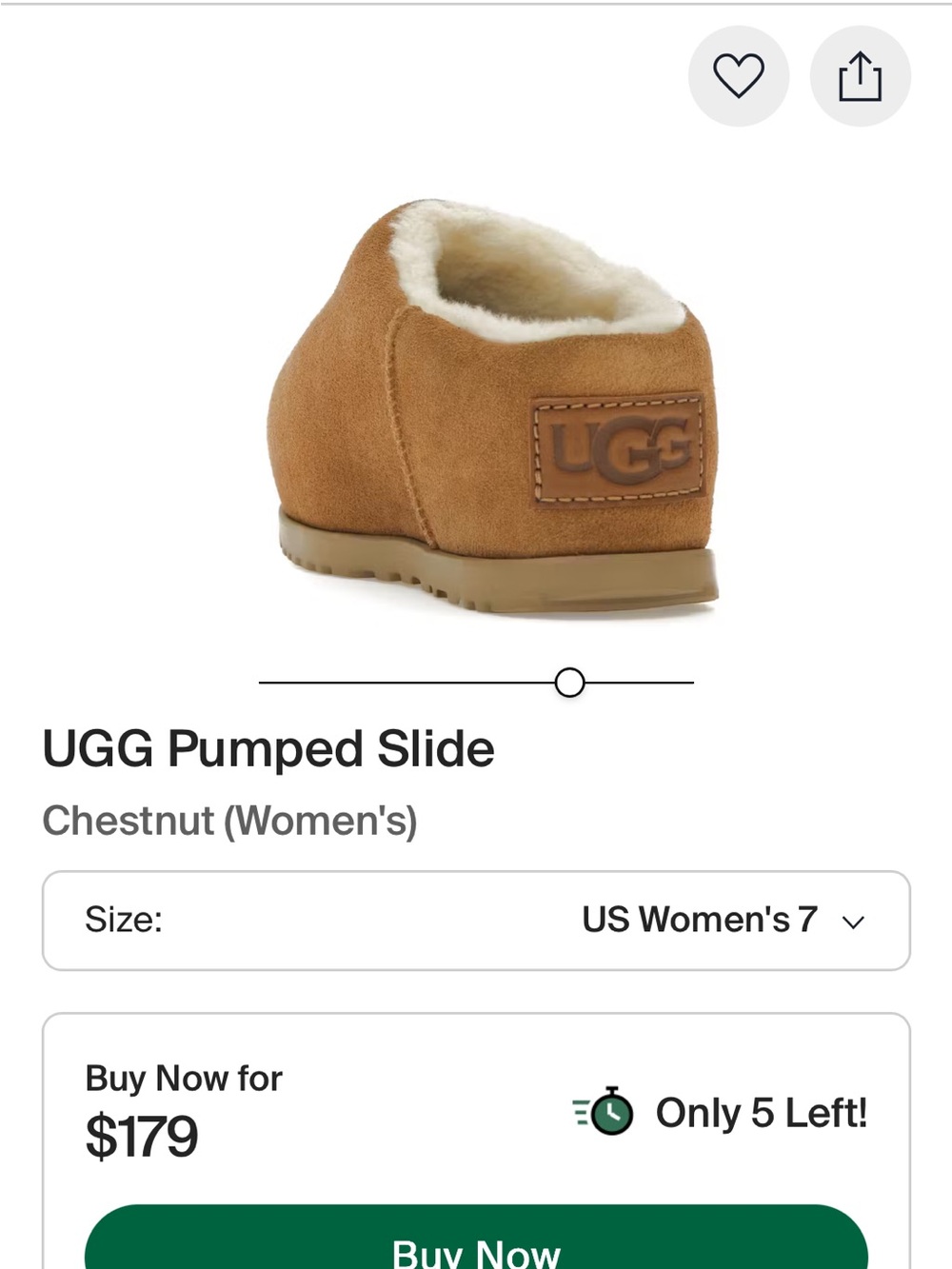 UGG Chestnut Suede Puffed Slide with Shearling Lining